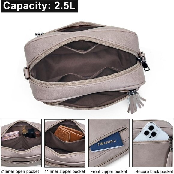 Small Crossbody Purse Vegan Leather Women Multi Pocket Adjustable Strap - Picture 3 of 7